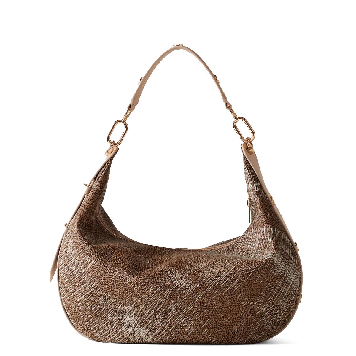 Borbonese Hobo Bag Oyster Medium in pelle Porridge - 3