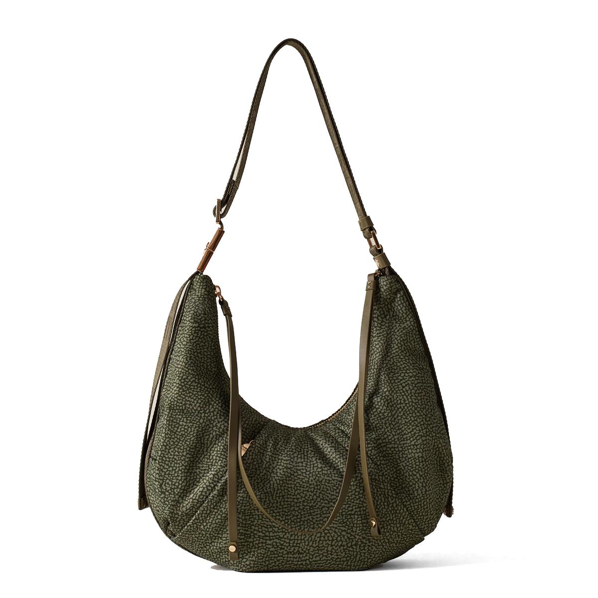 Borbonese Hobo Bag Fold Small Verde Militare - 1