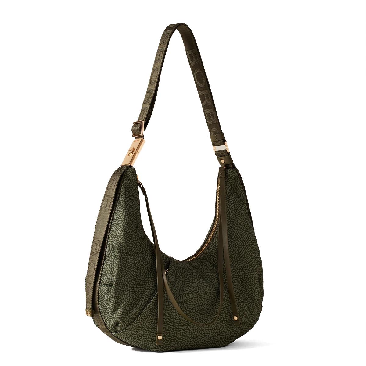 Borbonese Hobo Bag Fold Small Verde Militare - 2