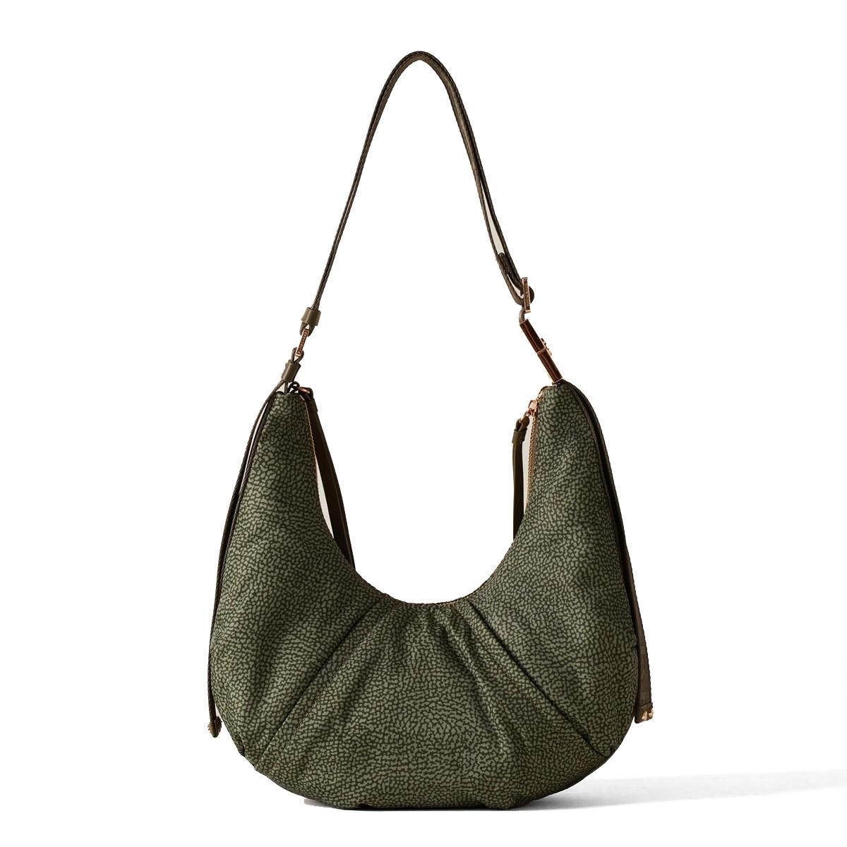 Borbonese Hobo Bag Fold Small Verde Militare - 3