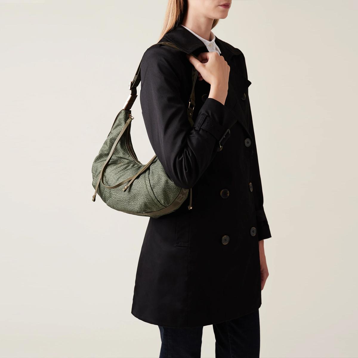 Borbonese Hobo Bag Fold Small Verde Militare - 5