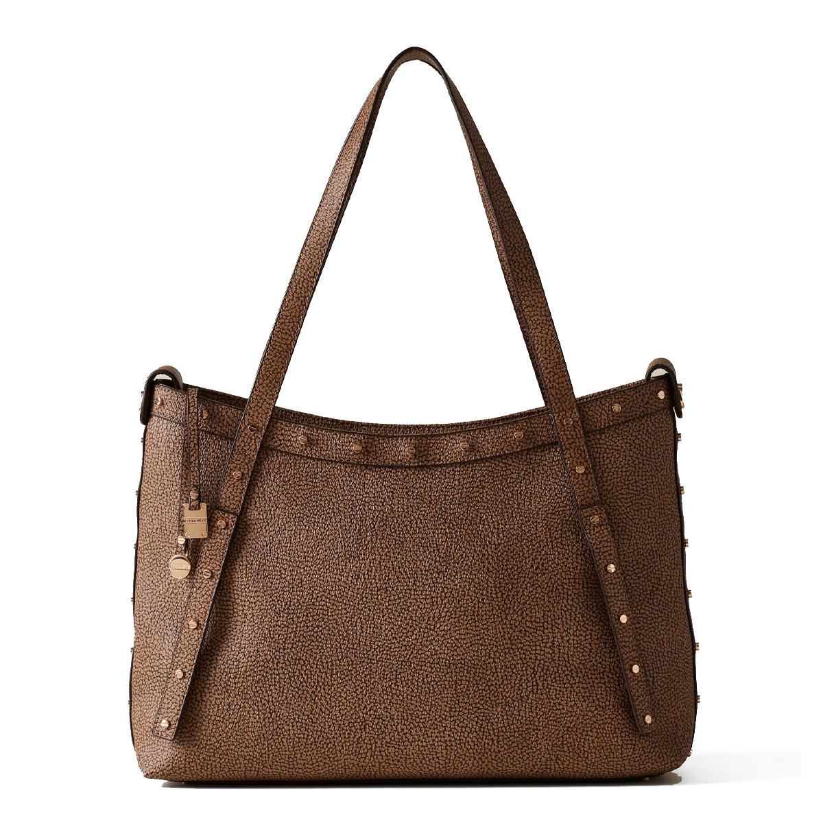 Borbonese Shopping Metropole Large in tela rivestita OP Naturale Nero - 1