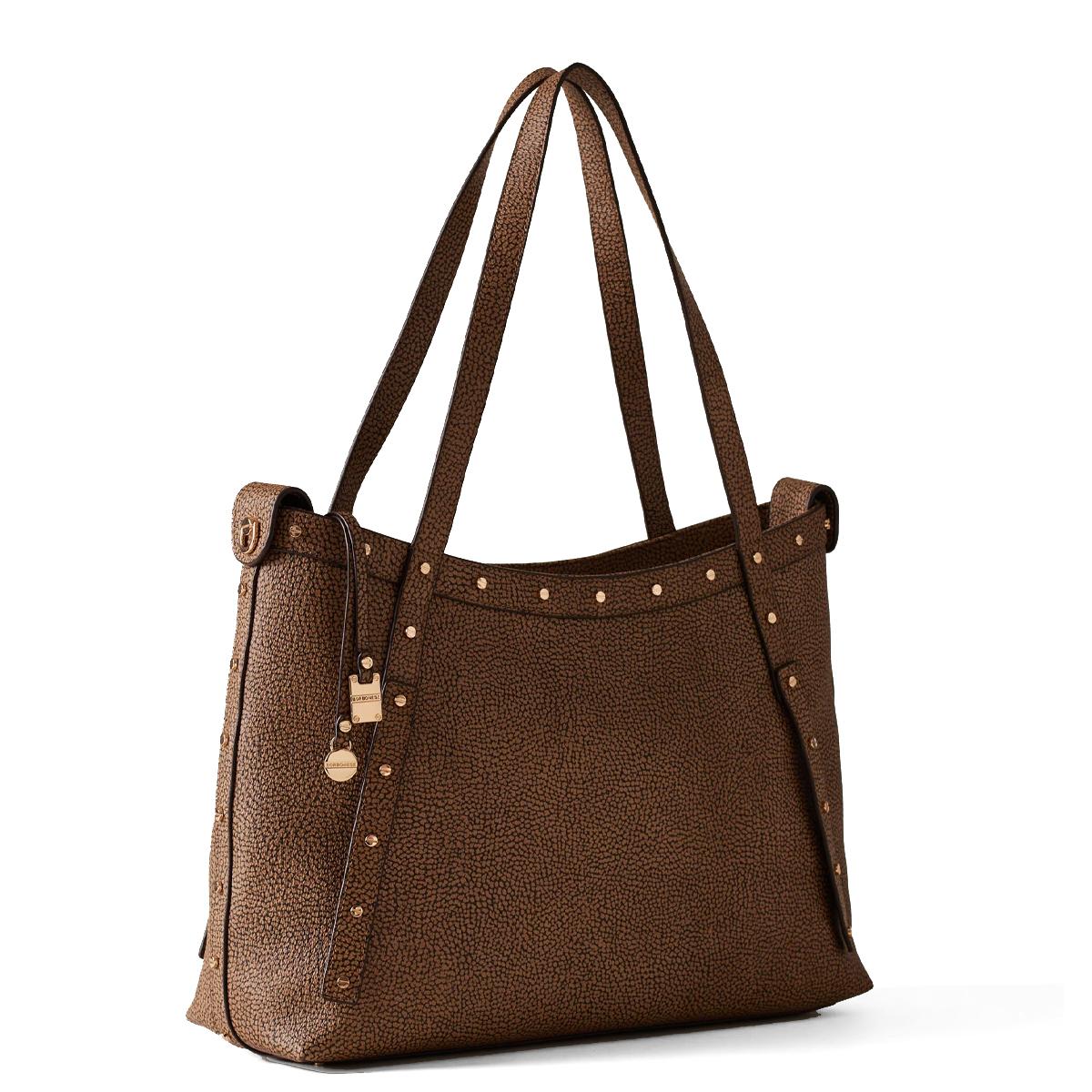 Borbonese Shopping Metropole Large in tela rivestita OP Naturale Nero - 2