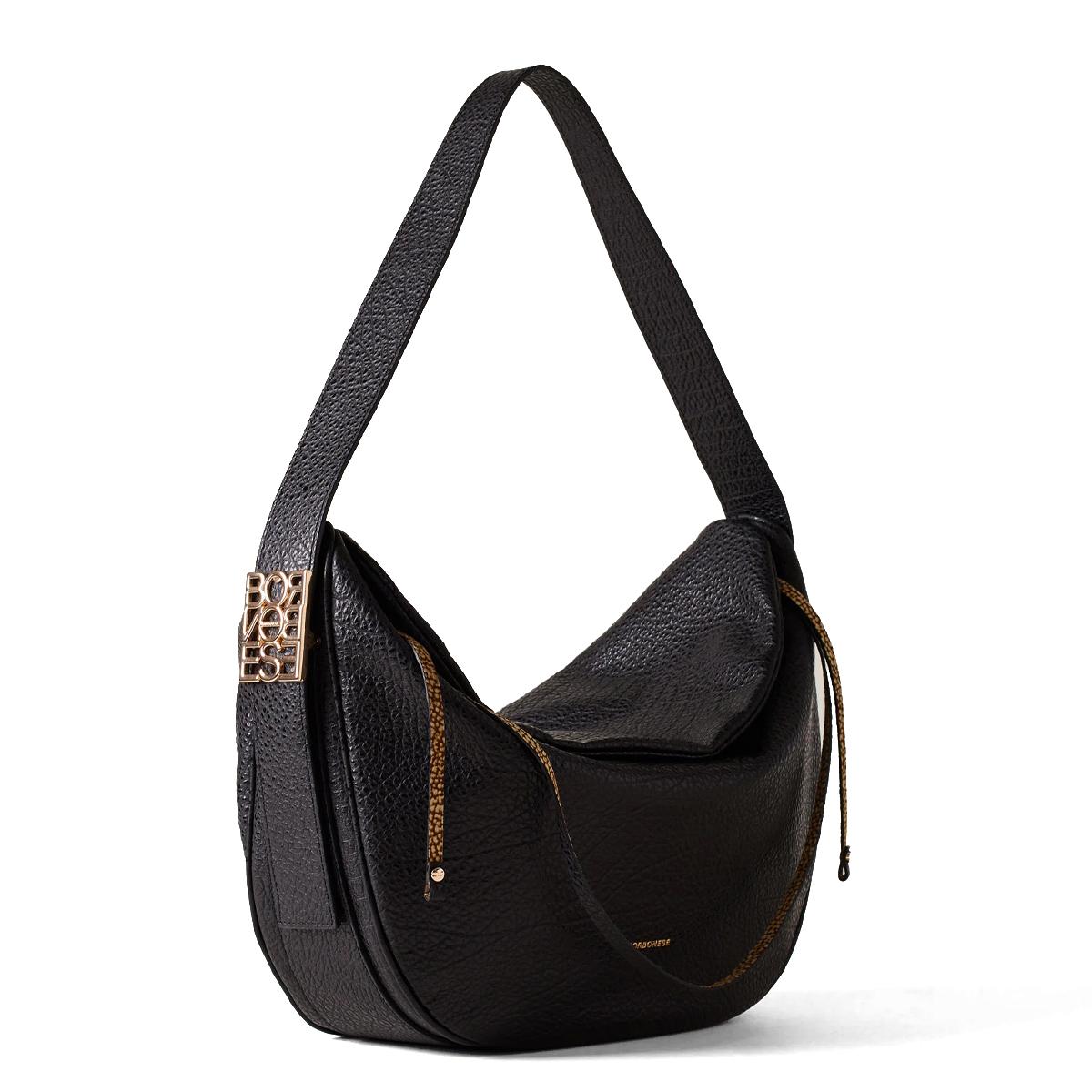 Borbonese Hobo Bag Nueve Medium in pelle Nero - 2