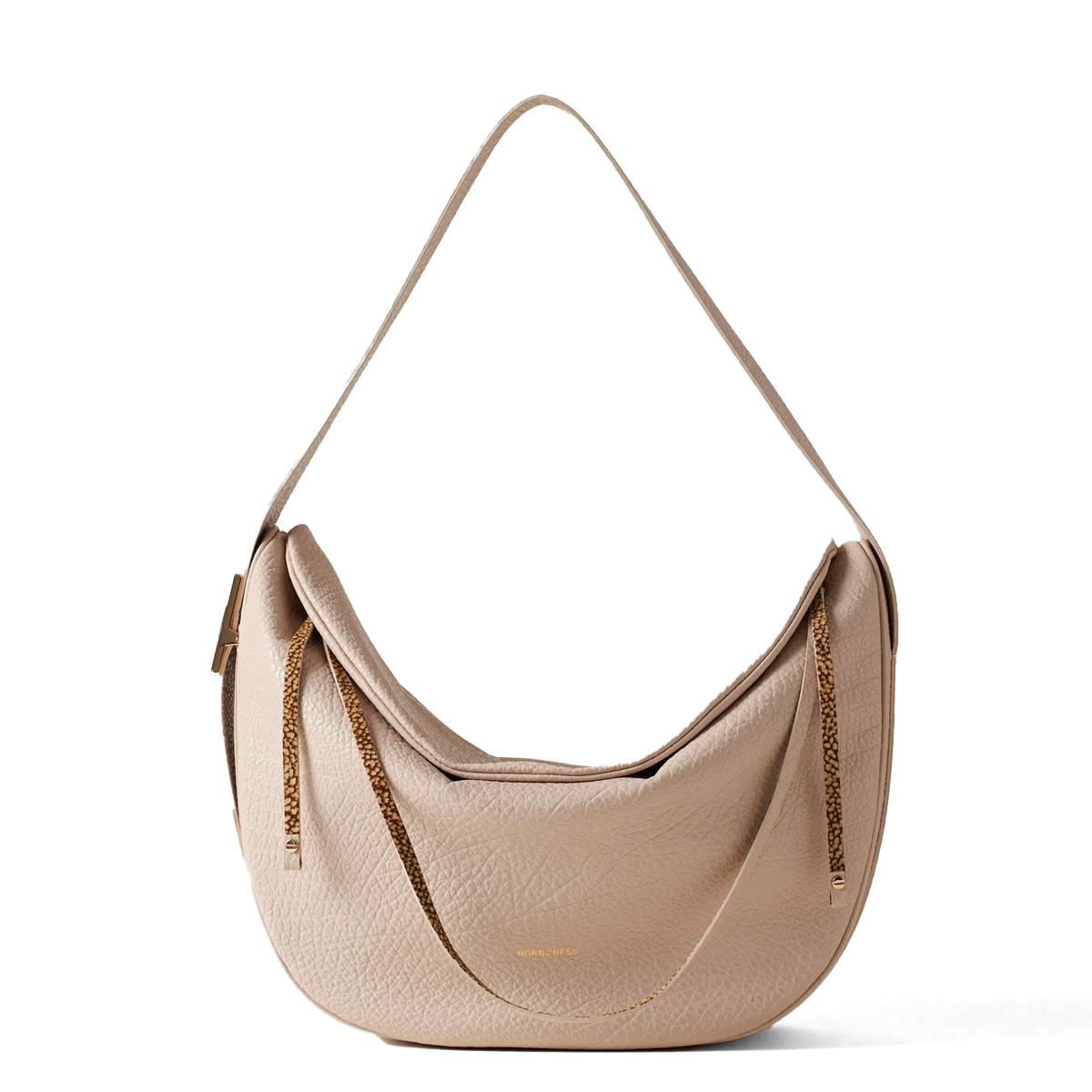 Borbonese Hobo Bag Nueve Medium in pelle Porridge - 1