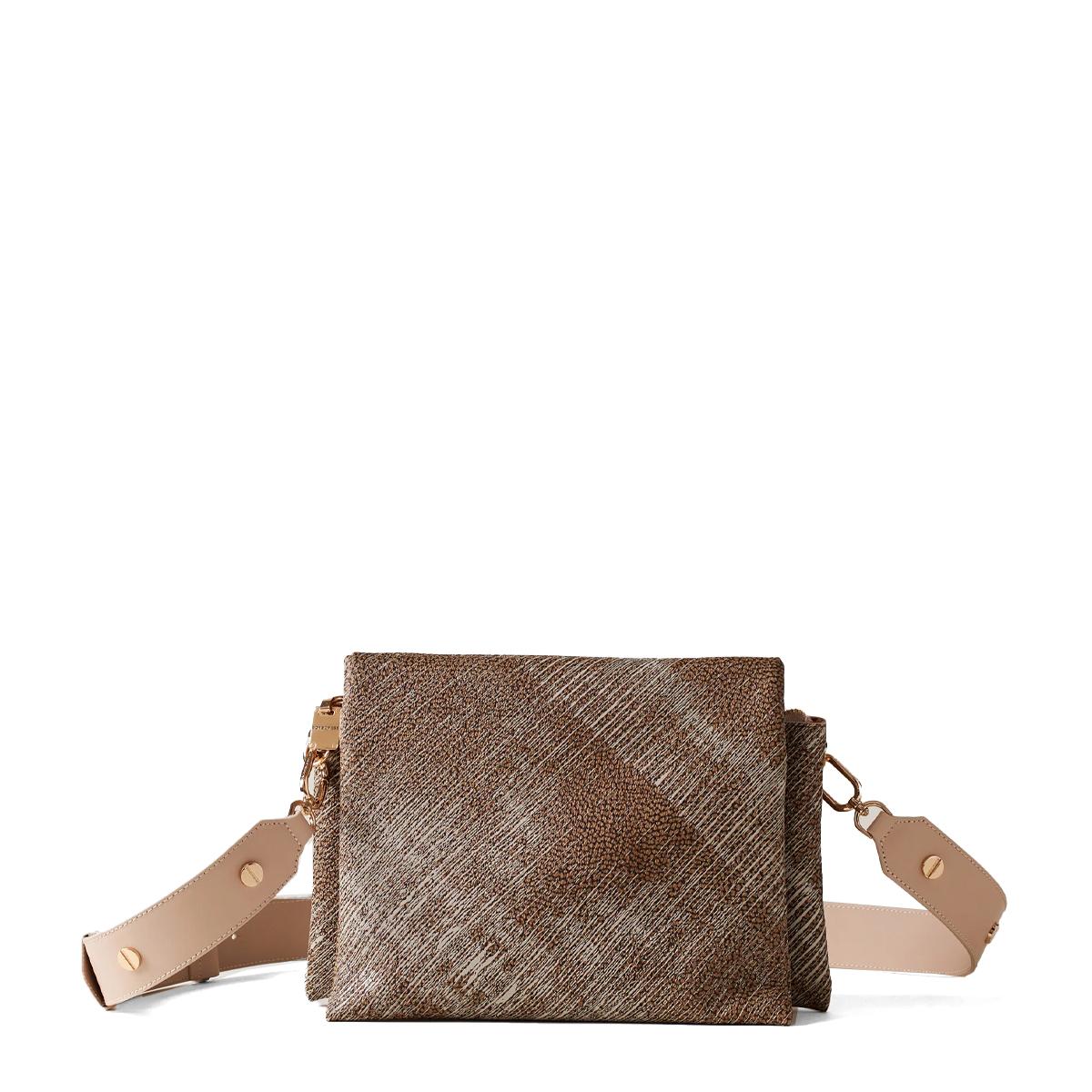 Borbonese Borsa a tracolla Oyster in tela rivestita OP Naturale Porridge - 1