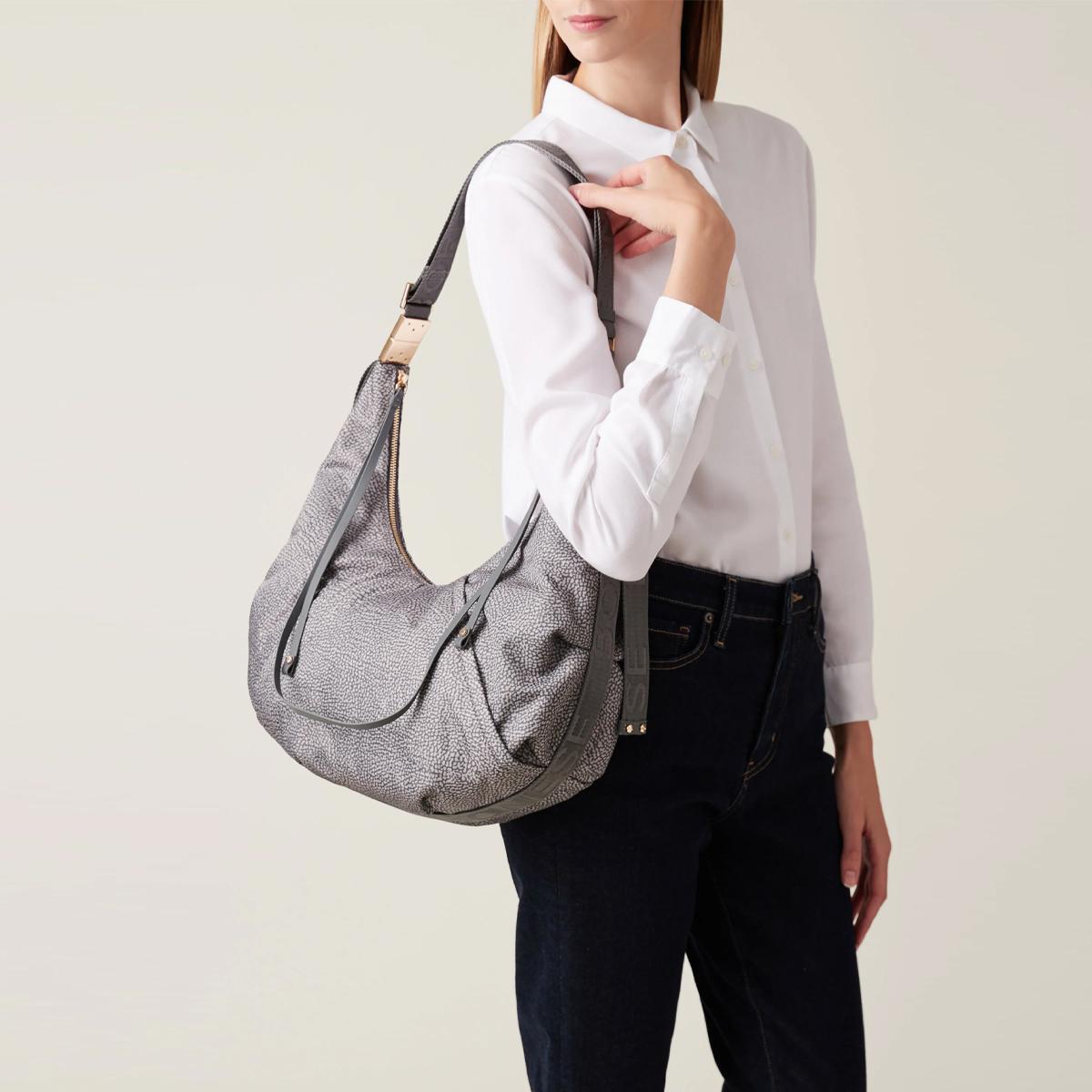 Borbonese Hobo Bag Fold Medium Clay Grey - 5