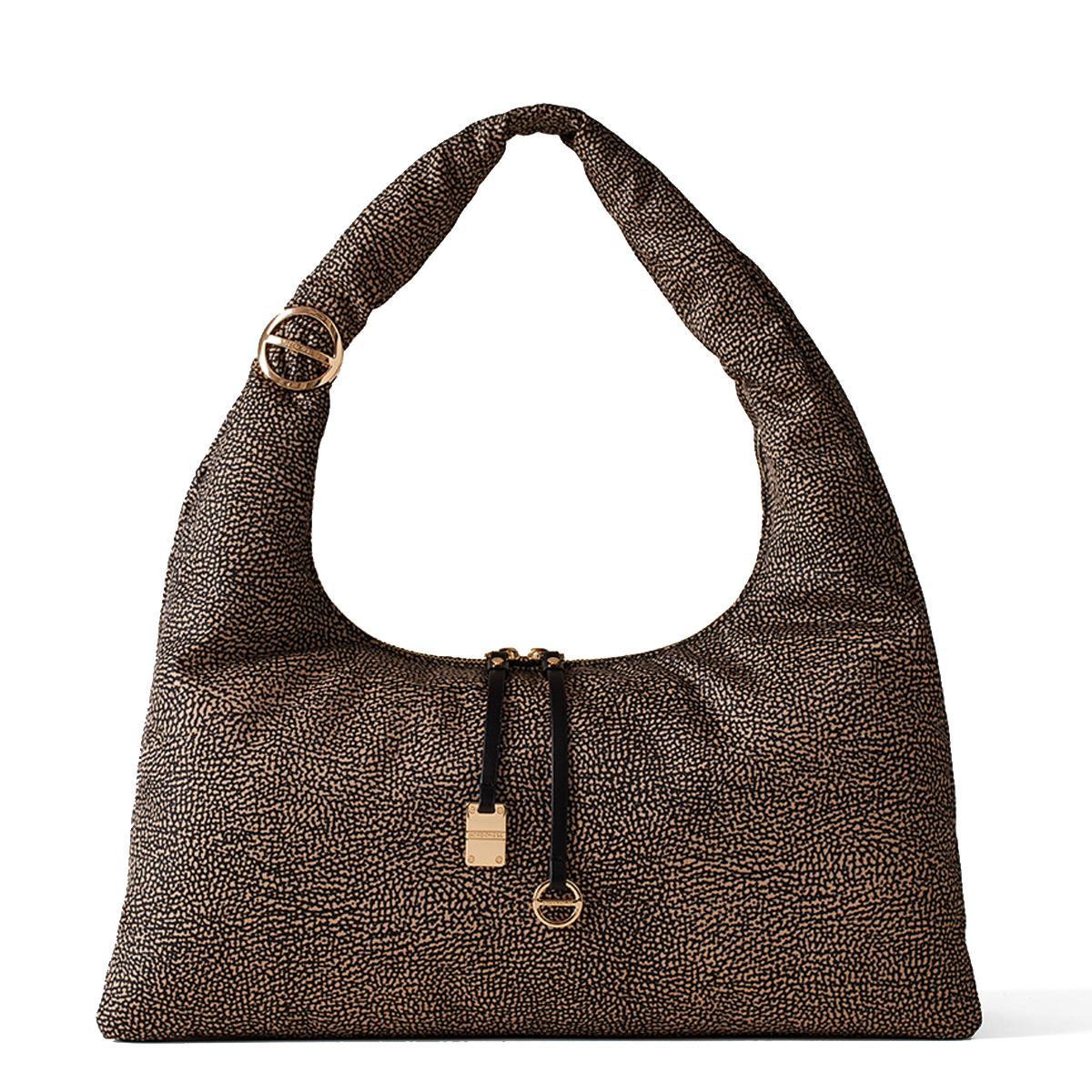 Borbonese Hobo Bag Twinnie Large OP Naturale Nero - 1