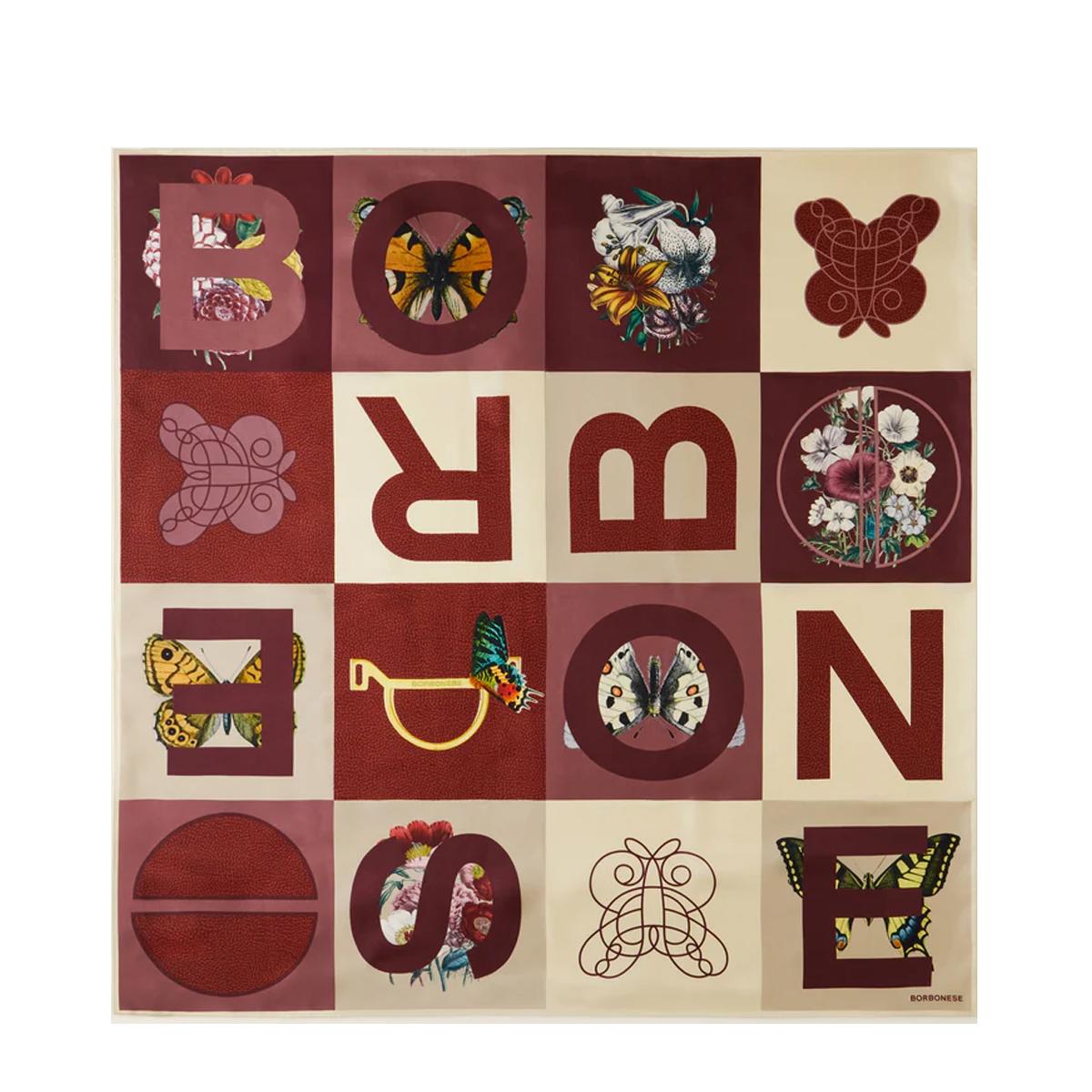 Borbonese Foulard color block Alabastro Sabbia Merlot - 1