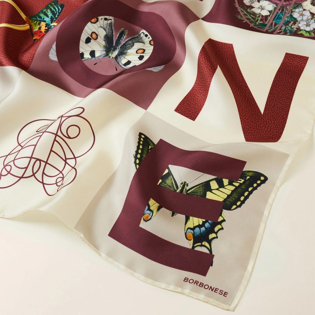 Borbonese Foulard color block Alabastro Sabbia Merlot - 2