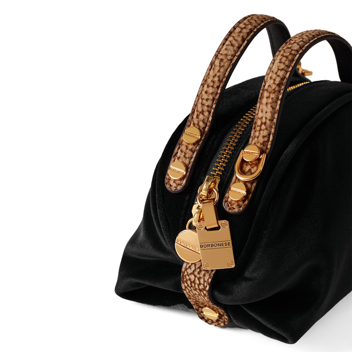 Borbonese Mini Sexy Bag in velluto Nero OP Naturale - 4