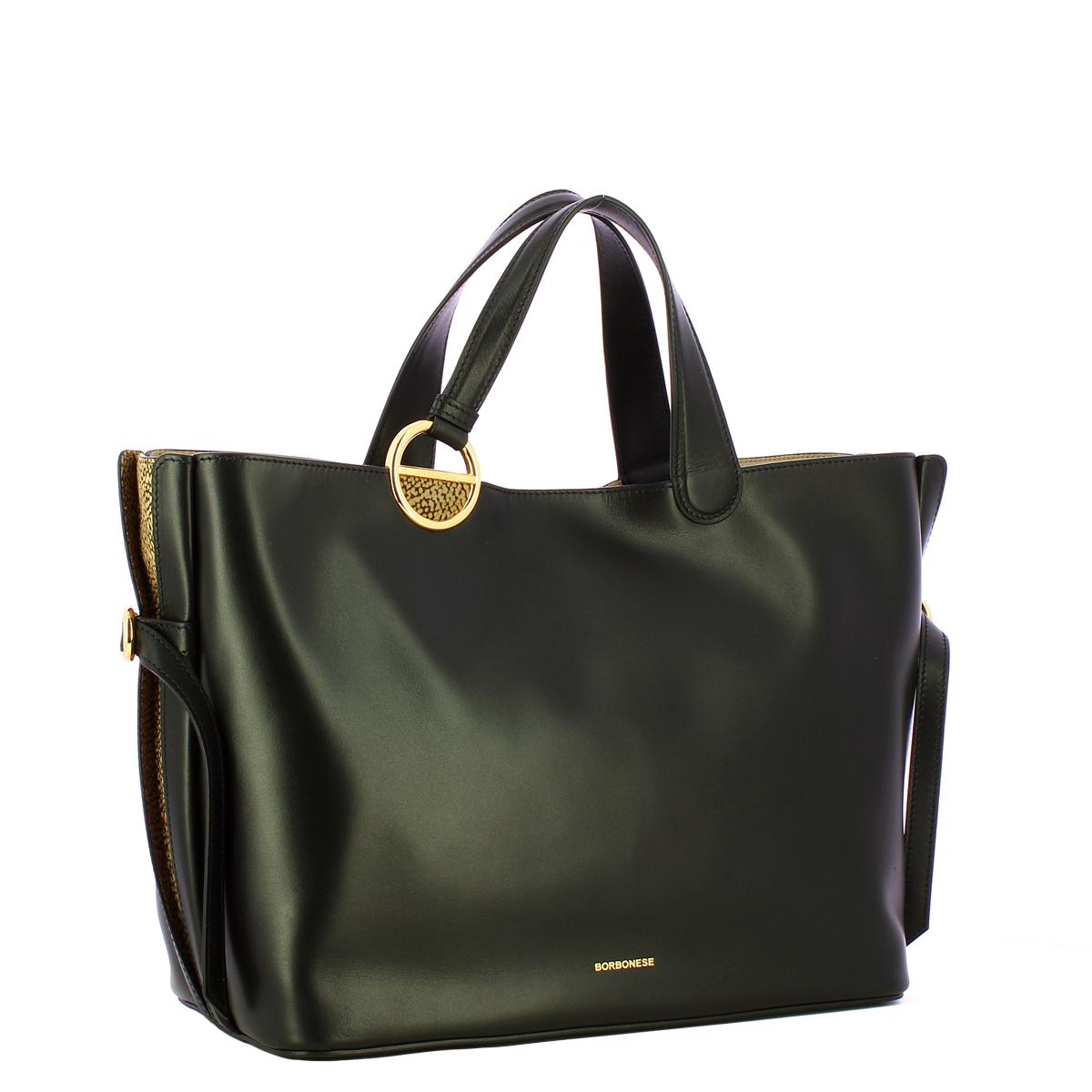 Borbonese Borsa a mano Bridle Medium Nero OP Naturale - 2