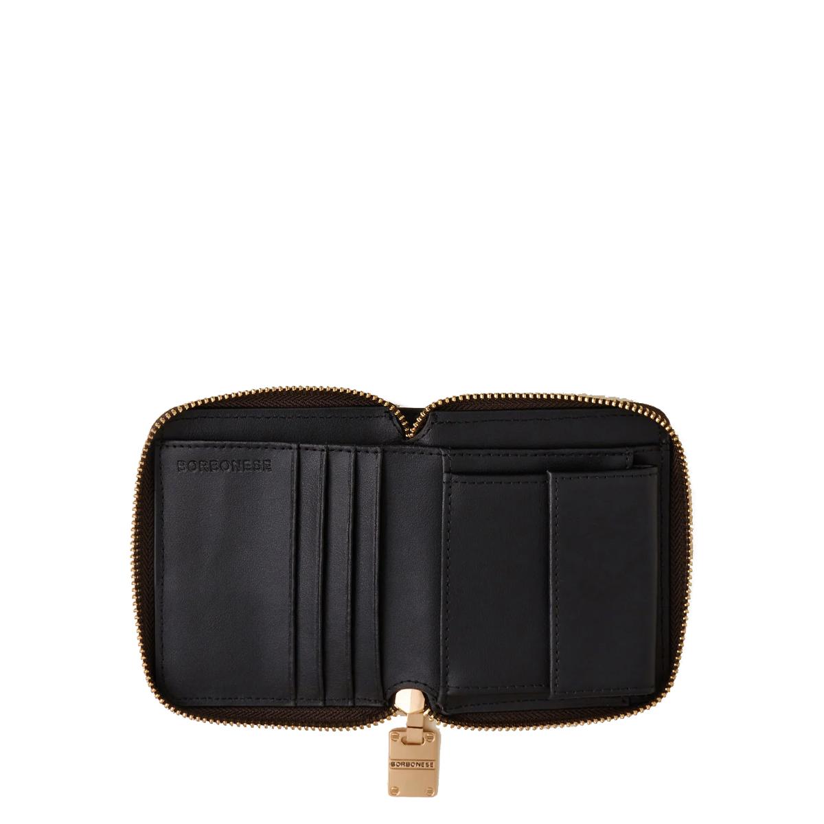 Borbonese Portafoglio Medium in tela rivestita Zip Around OP Naturale Nero - 3