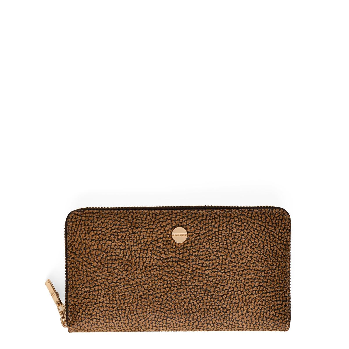 Borbonese Portafoglio Large Zip Around in tela rivestita OP Naturale Nero - 1