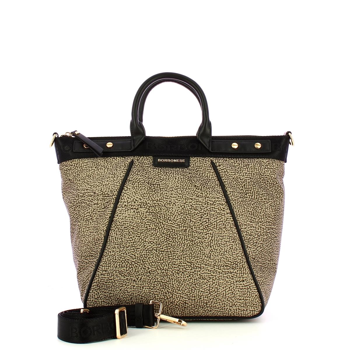 Borbonese Borsa Trapezio Small OP Naturale Nero - 4