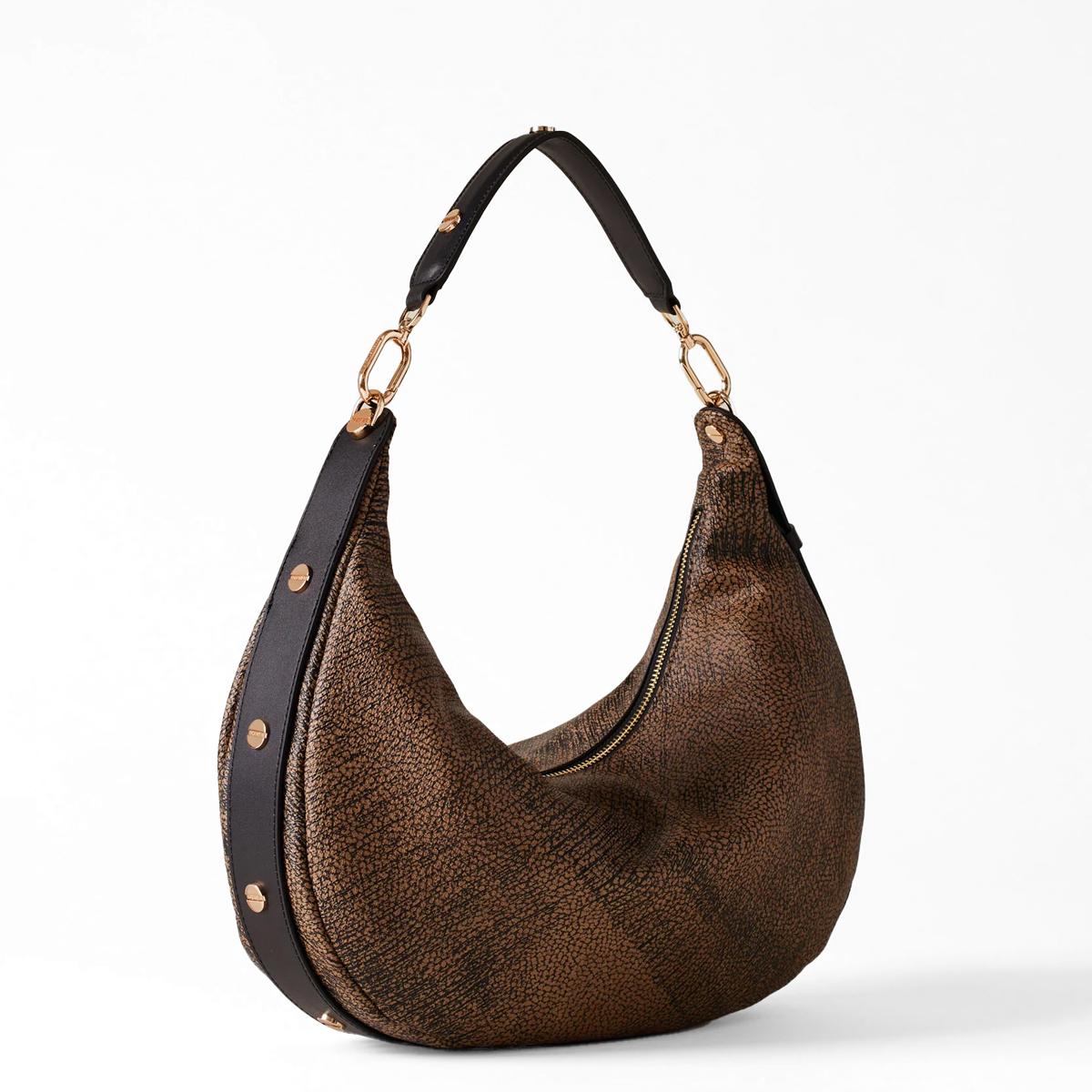 Borbonese Hobo Bag Oyster Medium Graffiti OP Naturale Nero - 2