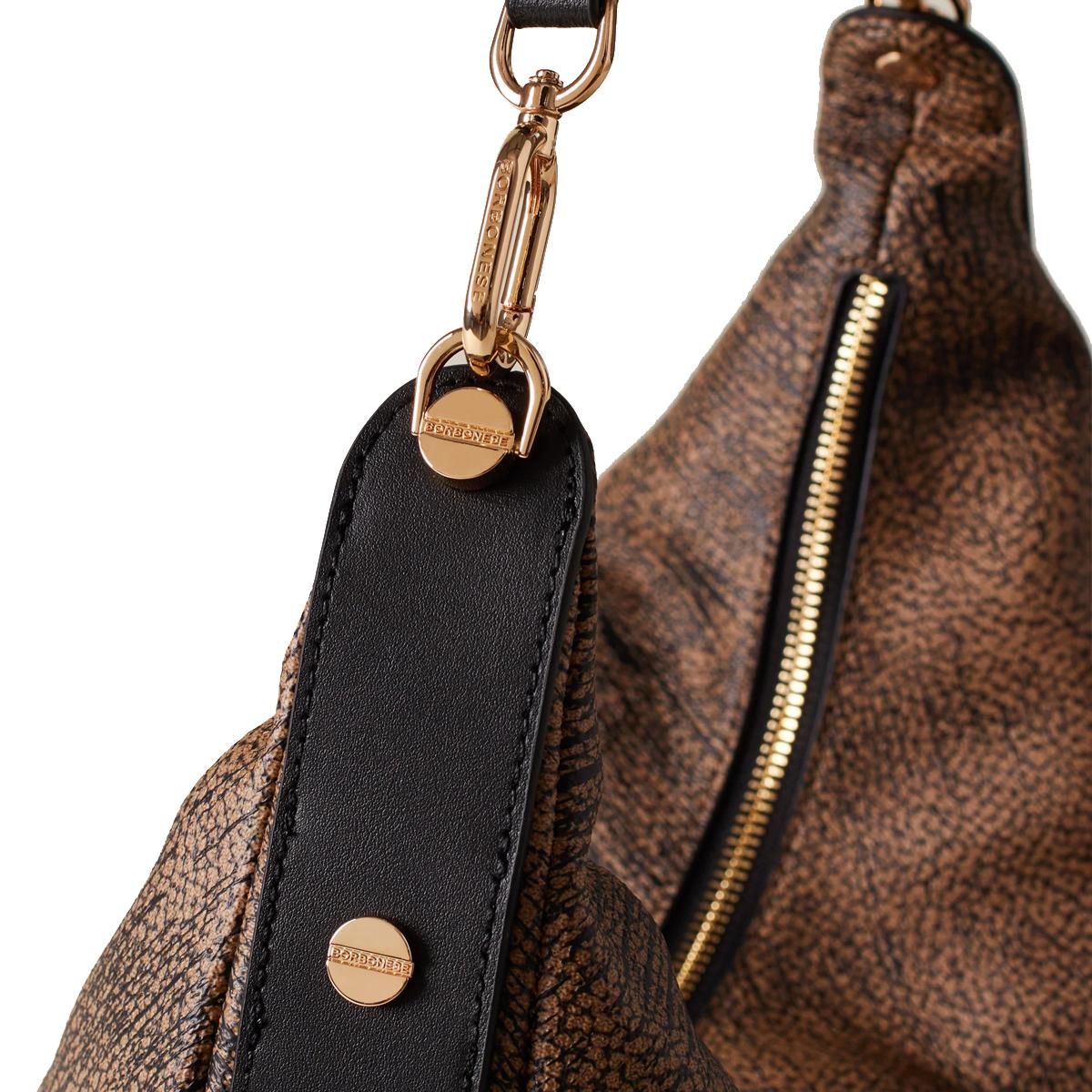 Borbonese Hobo Bag Oyster Medium Graffiti OP Naturale Nero - 4