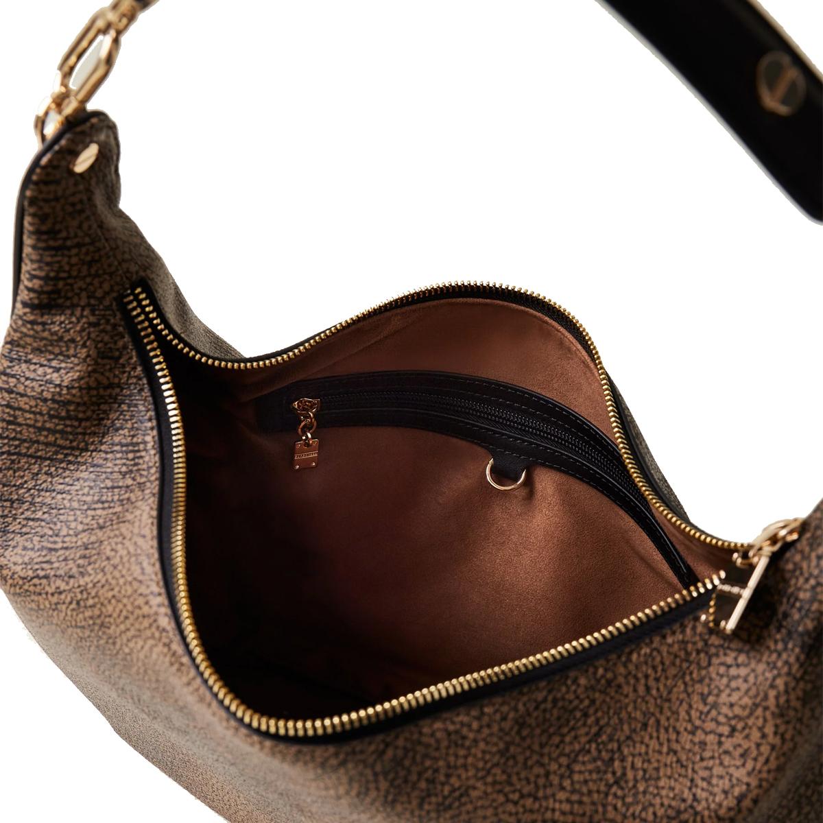 Borbonese Hobo Bag Oyster Medium Graffiti OP Naturale Nero - 5