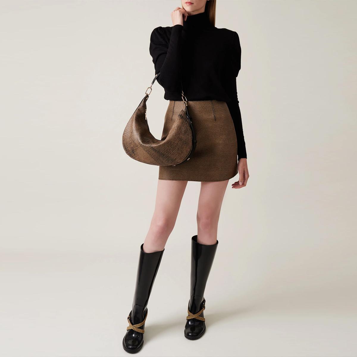 Borbonese Hobo Bag Oyster Medium Graffiti OP Naturale Nero - 6