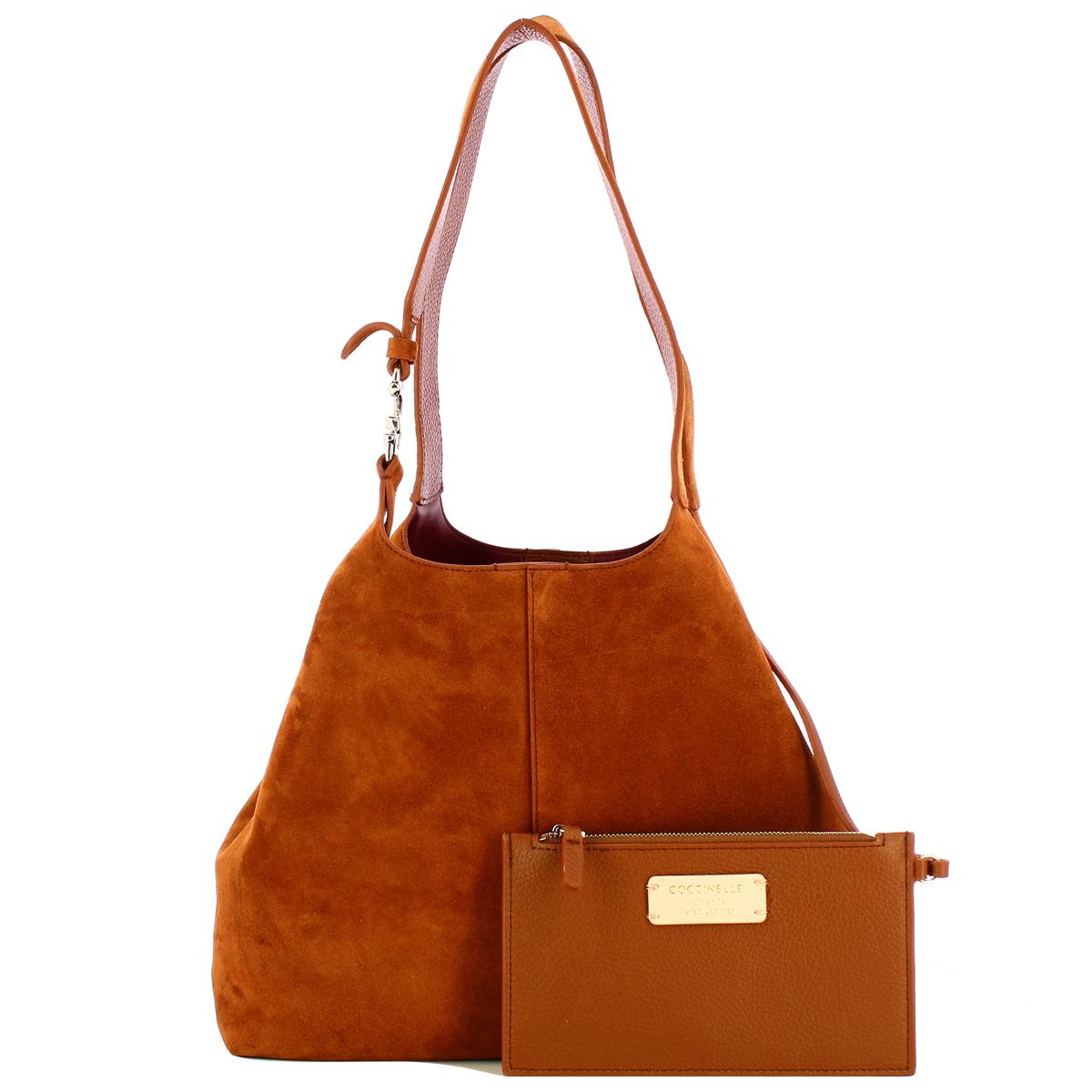 Coccinelle C-Easy Suede Cognac Shoulder Bag - 4