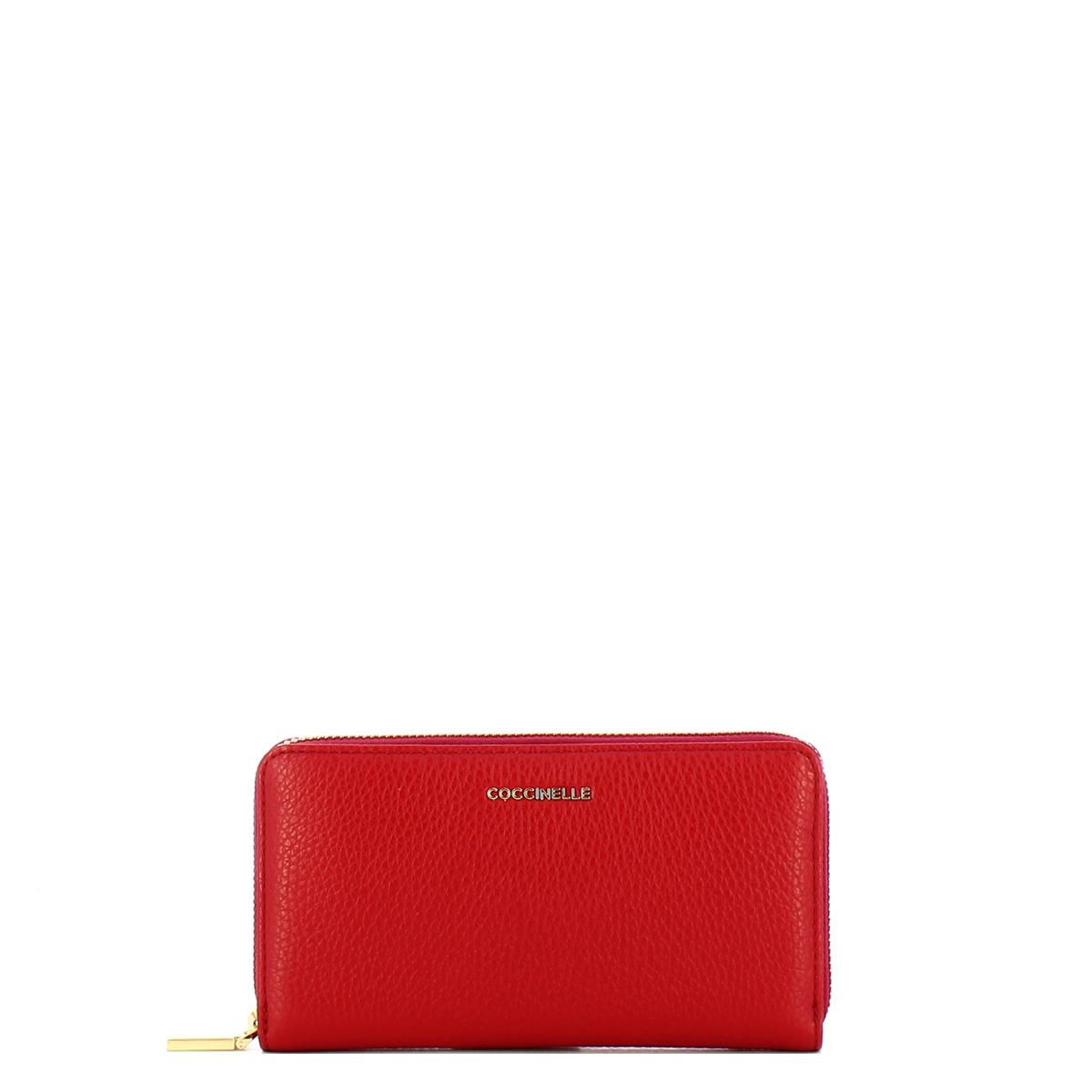 Coccinelle Portafoglio Metallic Soft Large Zip Around Ruby - 1