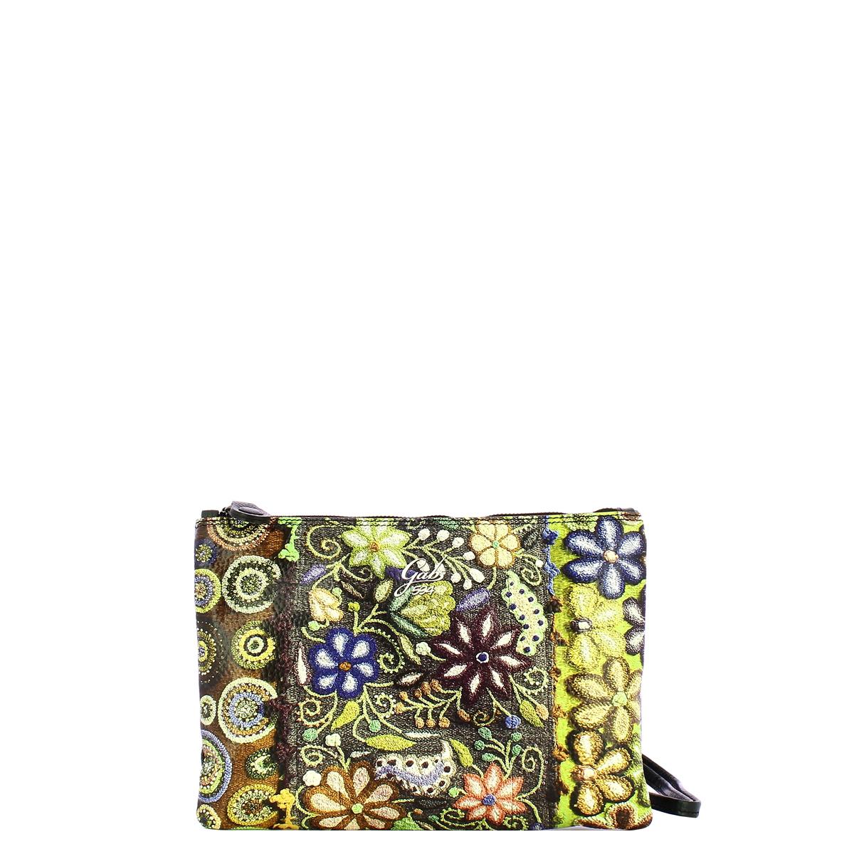 Gabs Pochette Beyonce M Trip Pelle Bull Black Ricamo Verde Fiore - 1