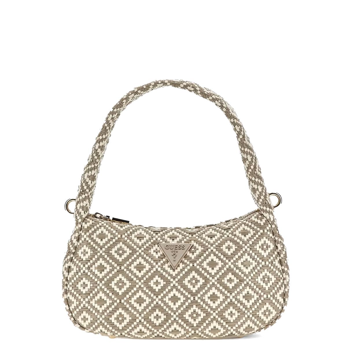 Guess Borsa a spalla Rianee in rafia Taupe - 1