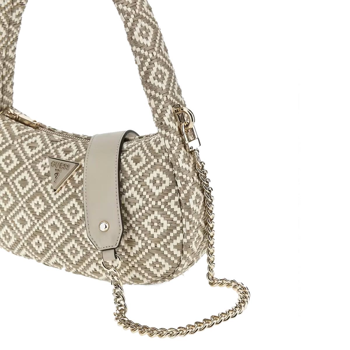 Guess Borsa a spalla Rianee in rafia Taupe - 3