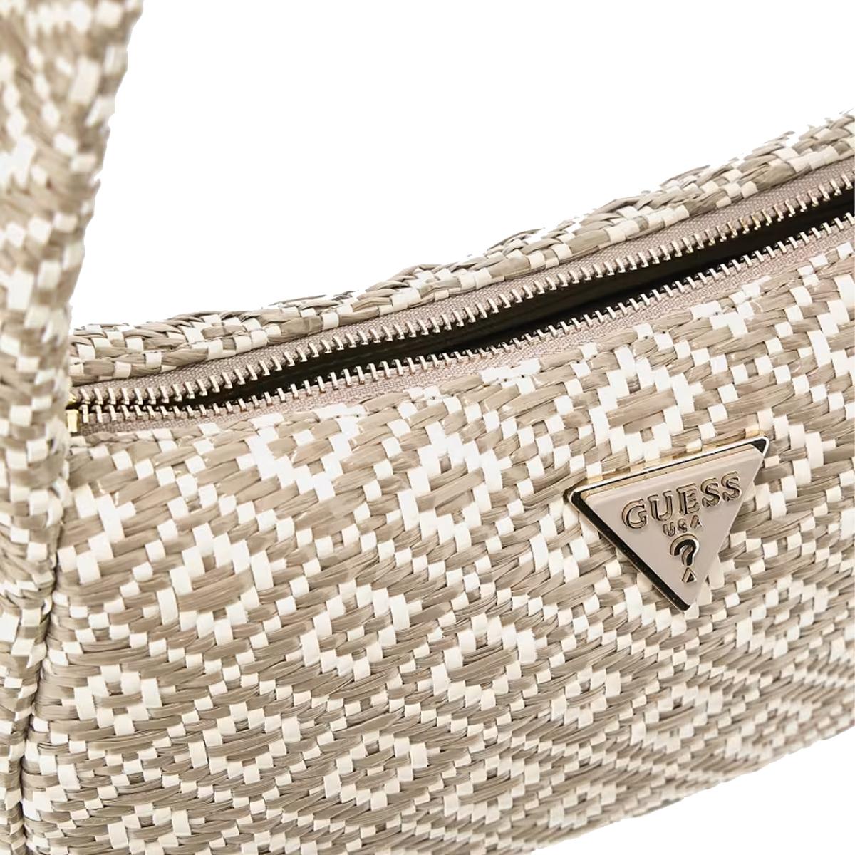 Guess Borsa a spalla Rianee in rafia Taupe - 4