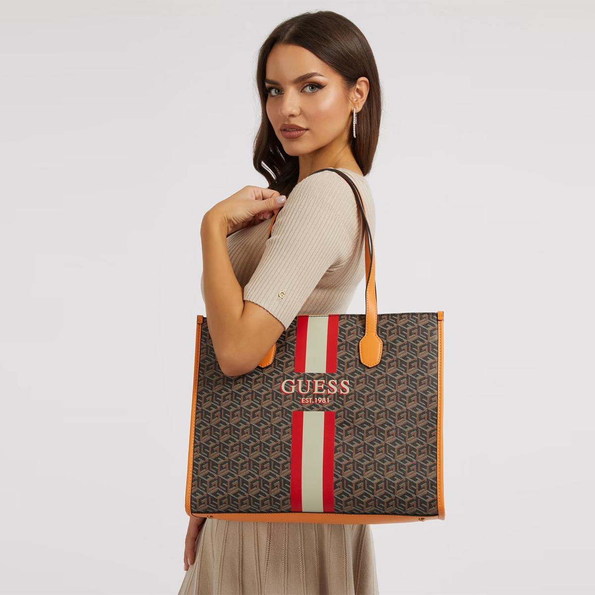 Guess Shopper Silvana G Cube Grande Black Logo Cognac - 2