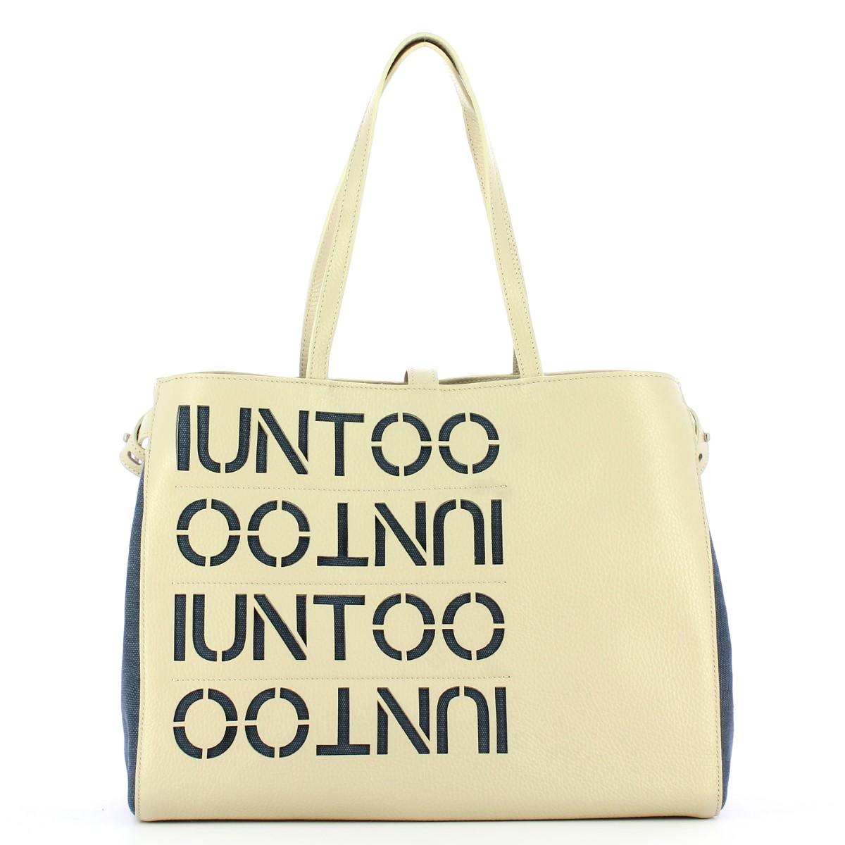Iuntoo Shopper Media Graziosa con logo Beige Jeans - 1