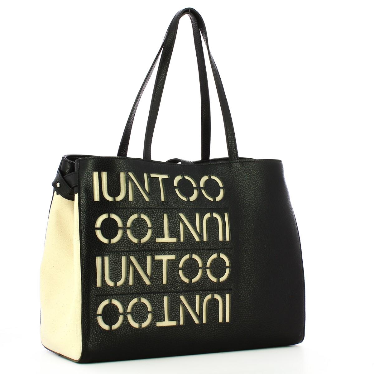 Iuntoo Shopper Media Graziosa con logo Nero Beige - 2