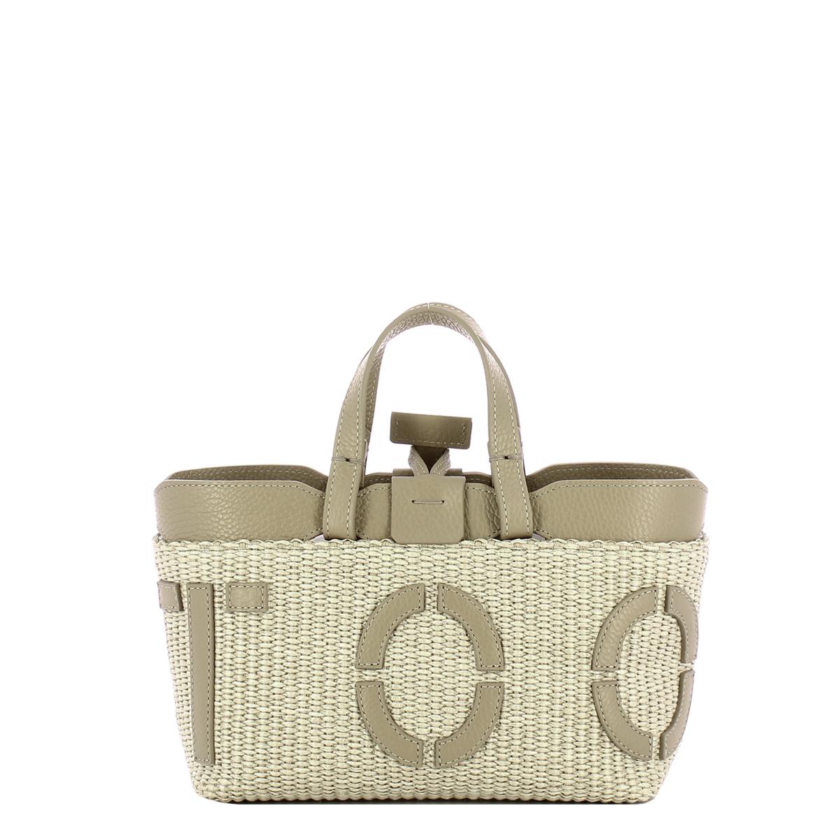 Iuntoo Sibilla Mini Logo Raffia Cappuccino+Cappuccino Shopping Bag - 3