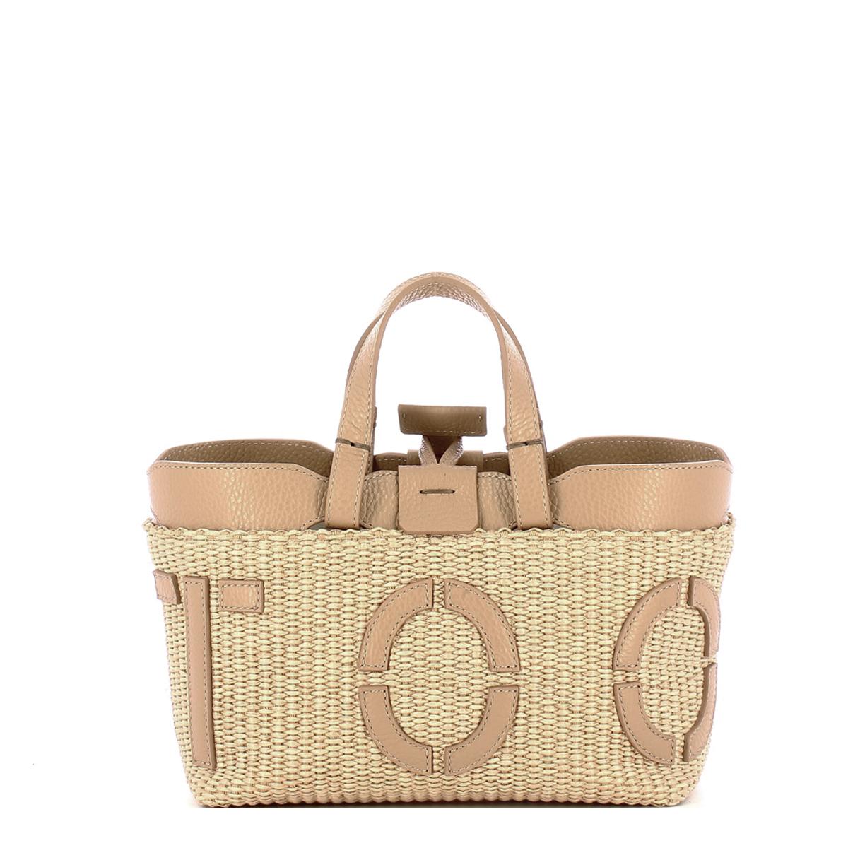Iuntoo Sibilla Mini Logo Raffia Naturale+Cammello Shopping Bag - 3