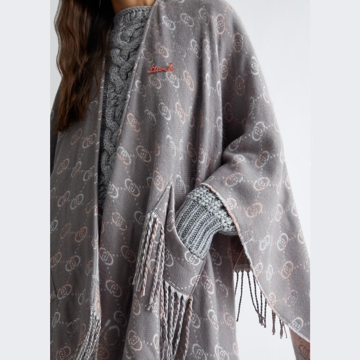 Liu Jo Poncho con Logo Jacquard Grey Cloud - 4