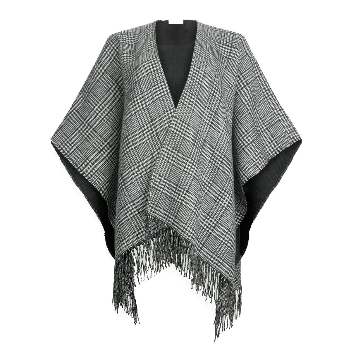 Liu Jo Poncho in Principe di Galles Nero Bianco Lana - 1