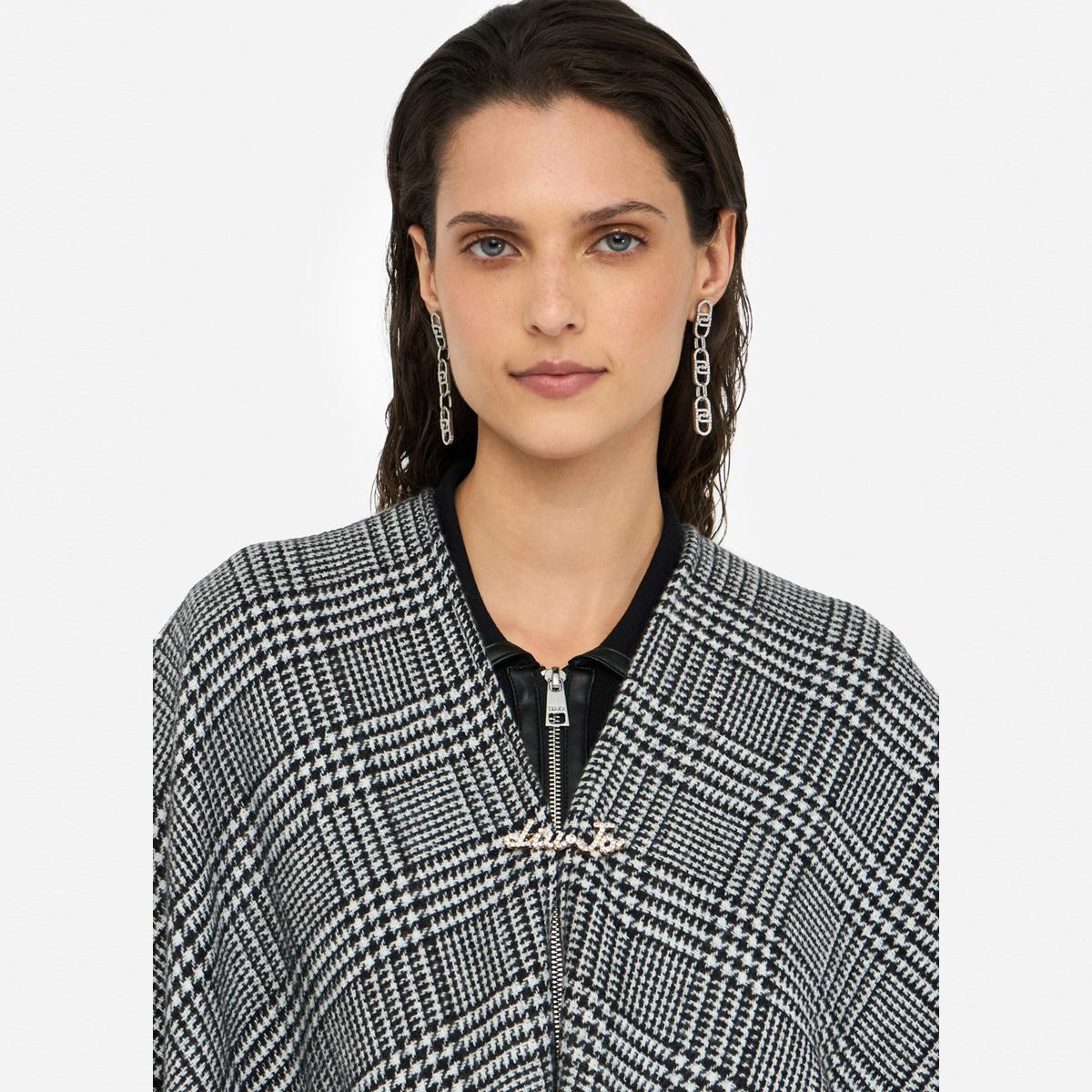 Liu Jo Poncho in Principe di Galles Nero Bianco Lana - 5