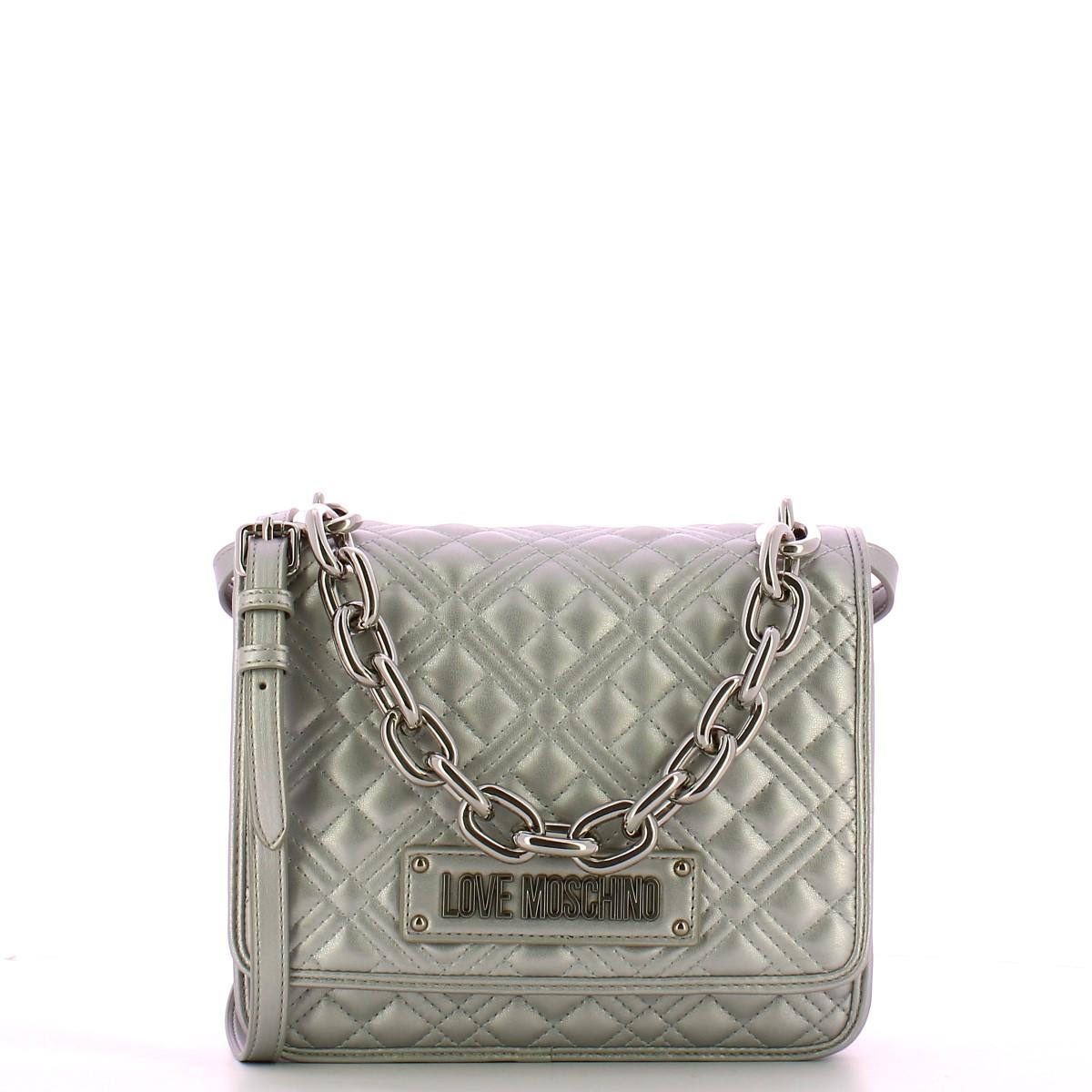 Love Moschino Borsa a tracolla con catena Shiny Quilted Argento - 1