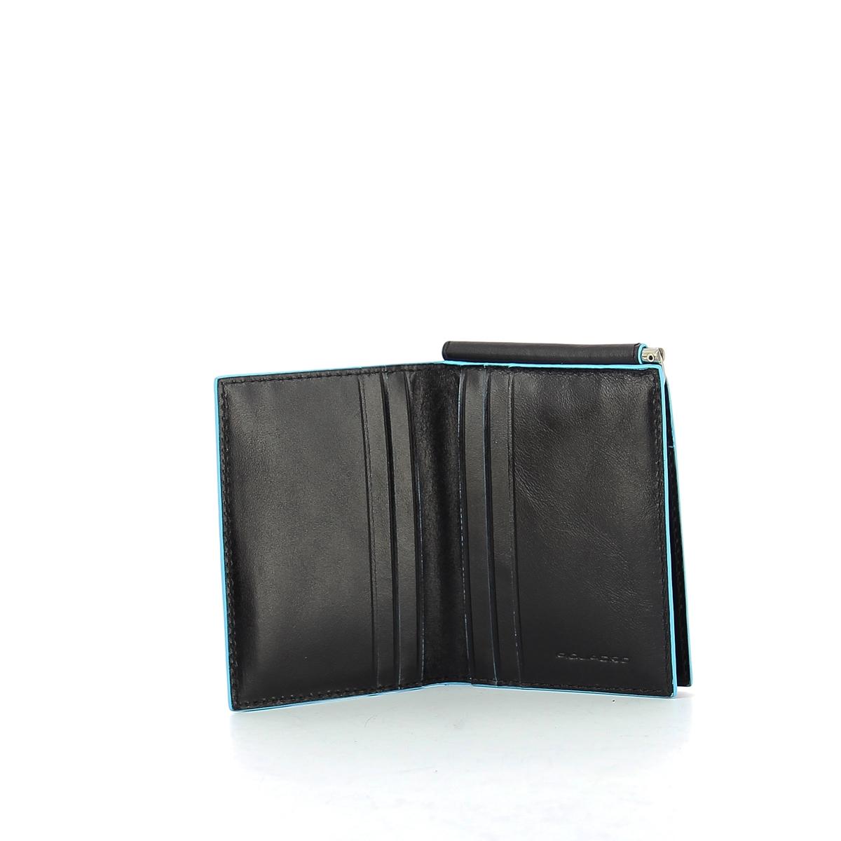 Men wallet w. money clip Blue Square-NERO-UN