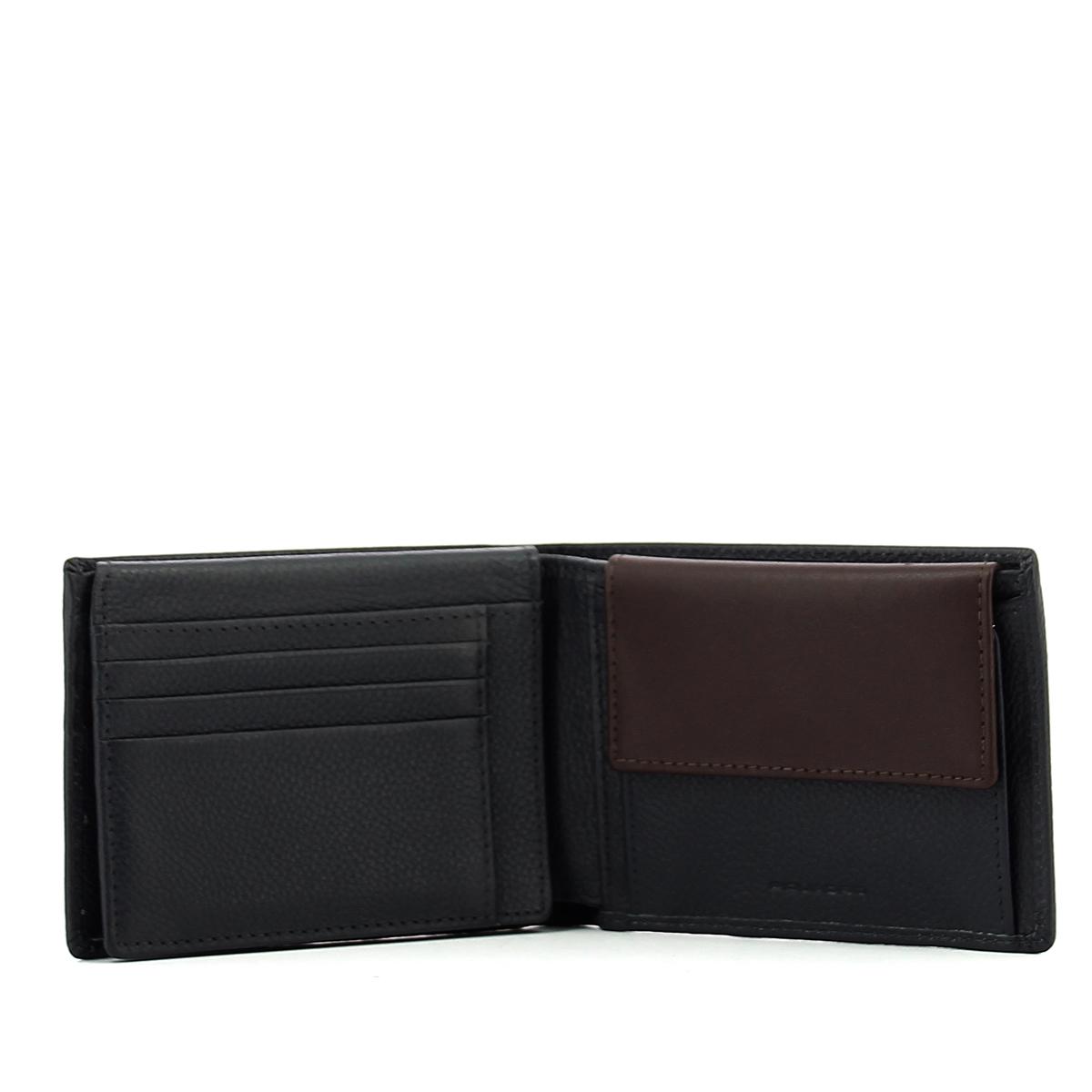Men Wallet with Coin Pouch-BLU/MARRONE-UN