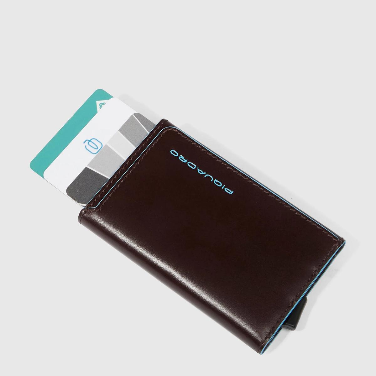 Piquadro Porta Carte Sliding System Blue Square Mogano - 2