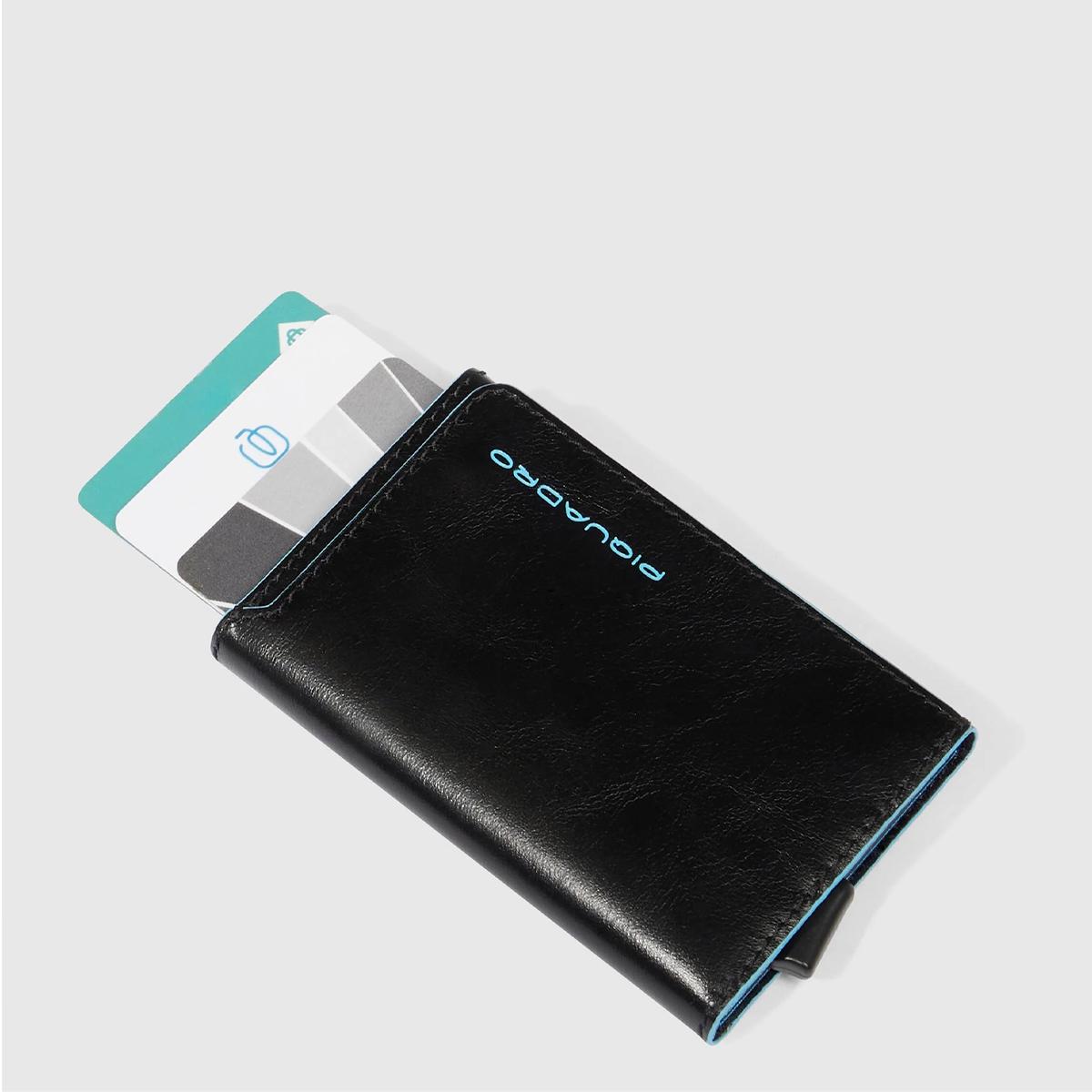 Piquadro Porta Carte Sliding System Blue Square Nero - 3