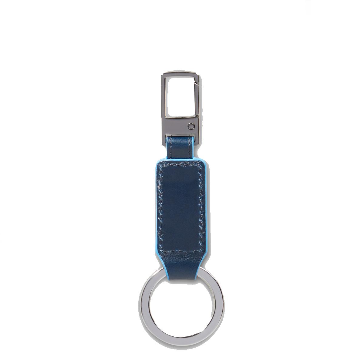 Piquadro Portachiavi moschettone Blue Square in pelle Blu - 2