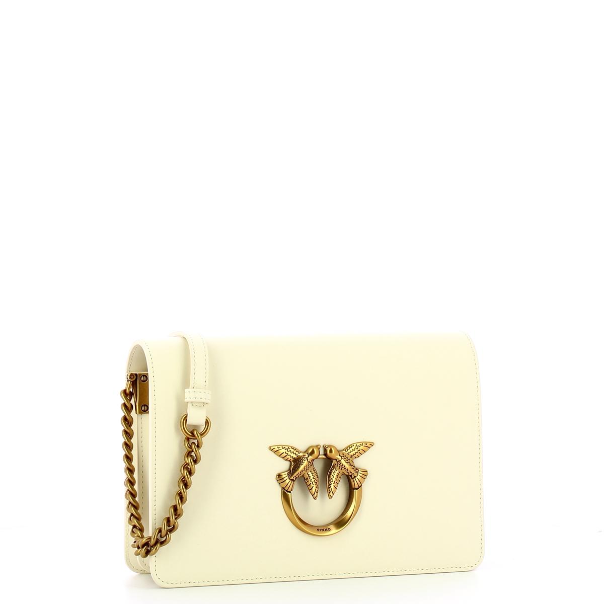 Pinko Borsa a tracolla Love Click Classic Bianco Seta Antique Gold - 2