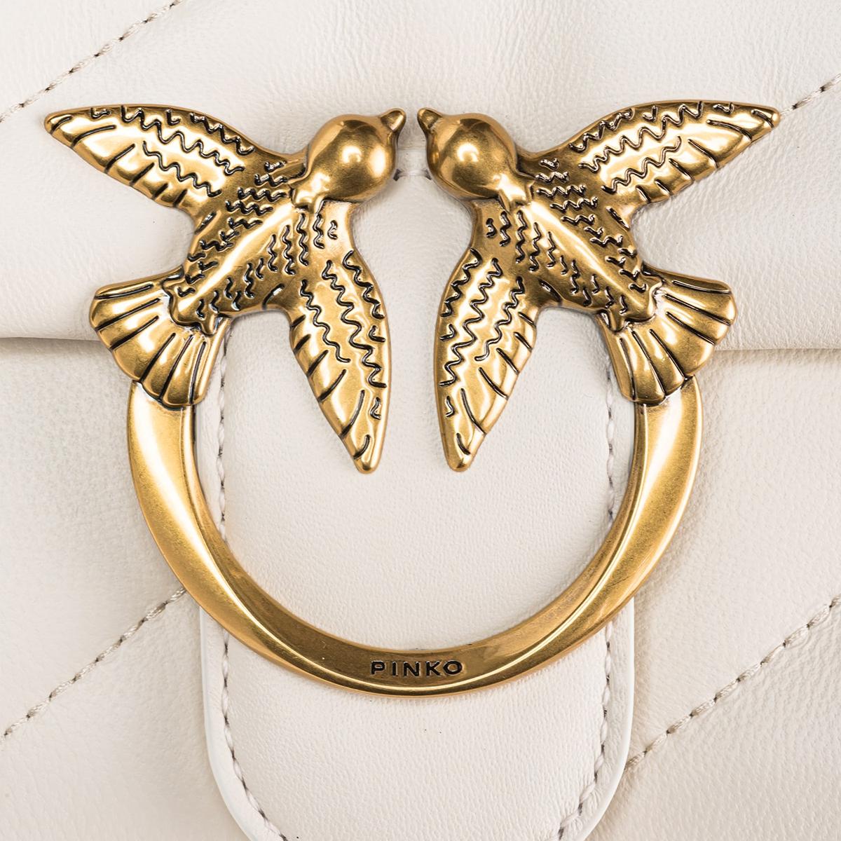 Pinko Mini Borsa a tracolla Love Puff Maxi Quilt Bianco Seta Antique Gold - 4