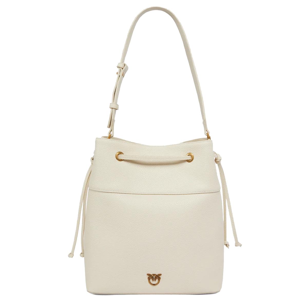 Pinko Borsa Secchiello Classic Bianco Seta Antique Gold - 1
