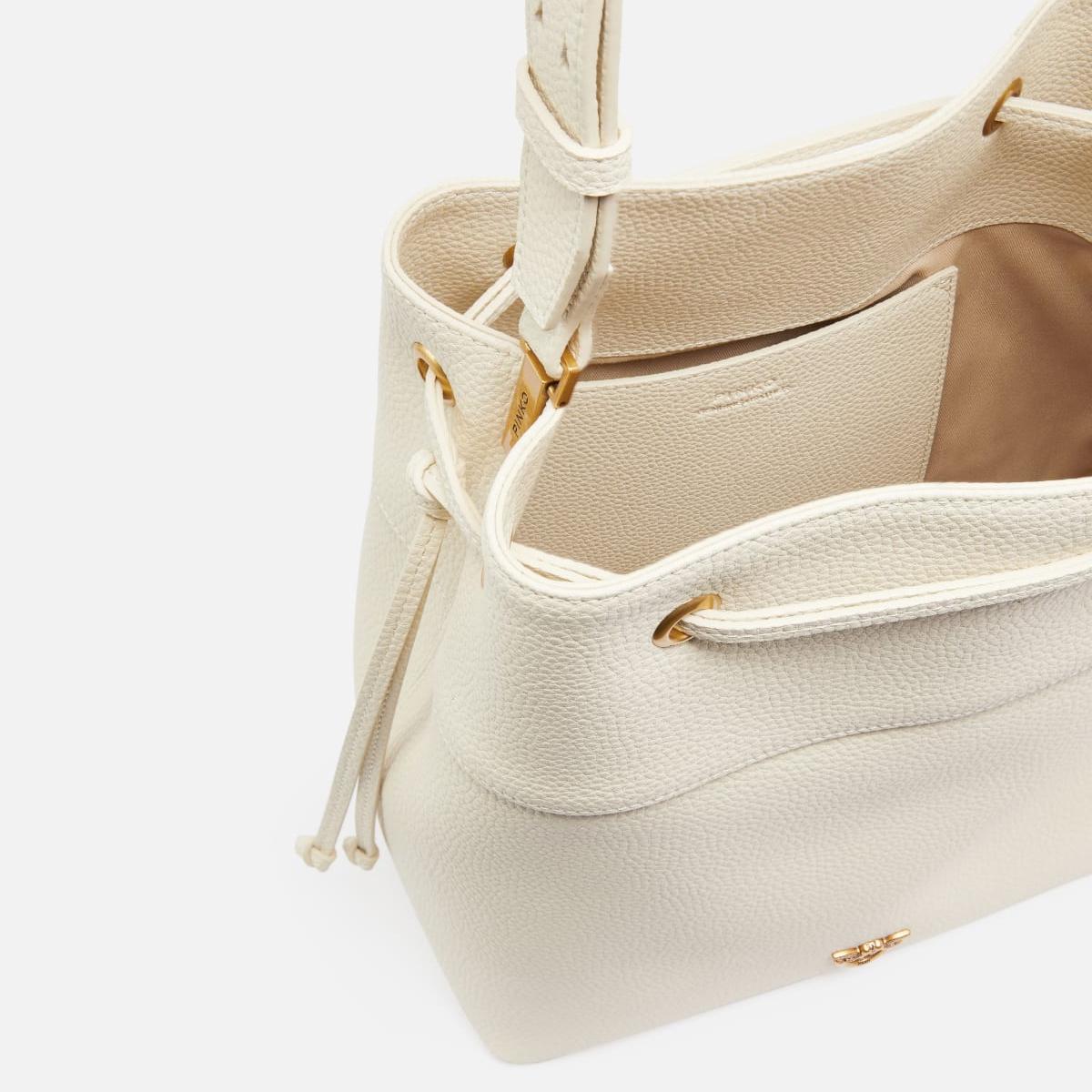 Pinko Borsa Secchiello Classic Bianco Seta Antique Gold - 5