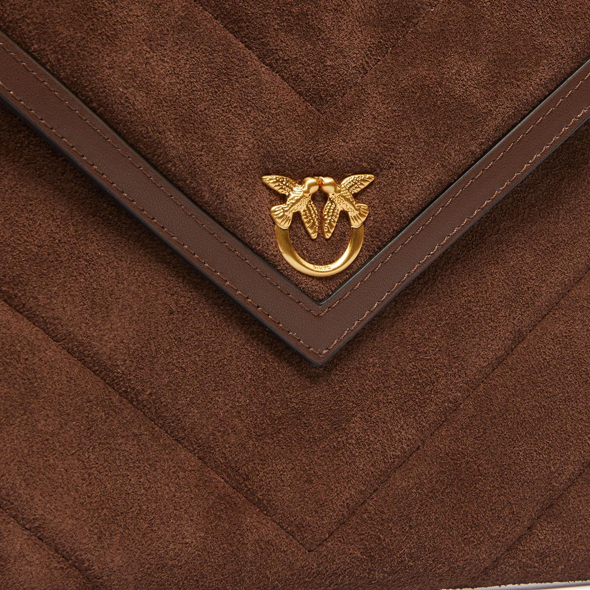 Pinko Pochette Flat Suede Marrone Castano Matt Gold - 3