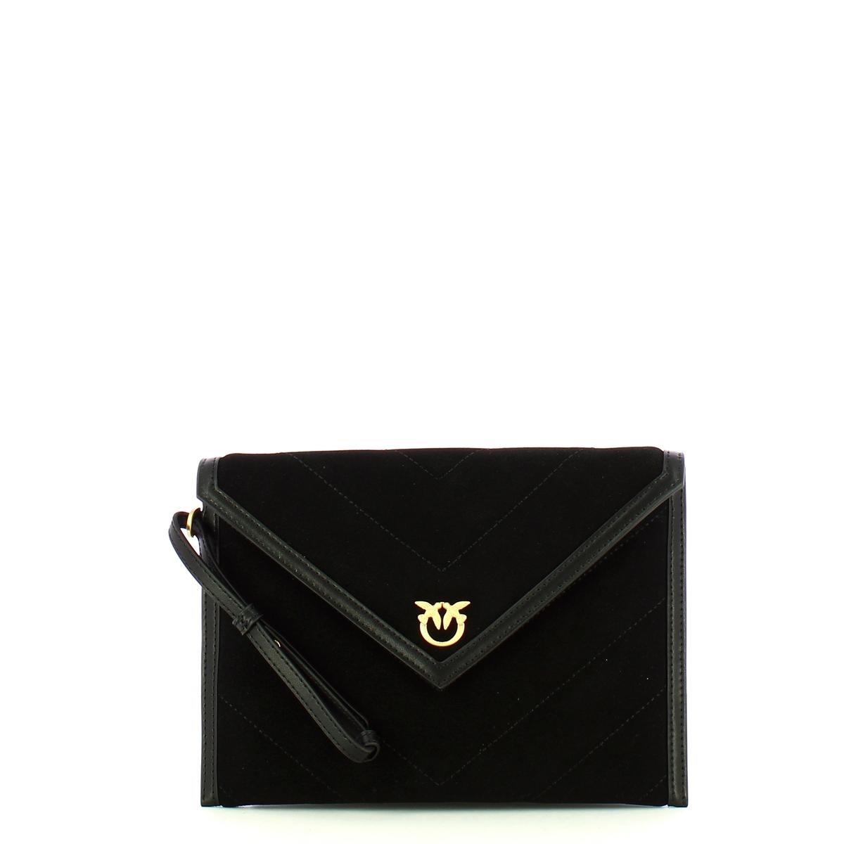 Pinko Pochette Flat Suede Nero Limousine Matt Gold - 1