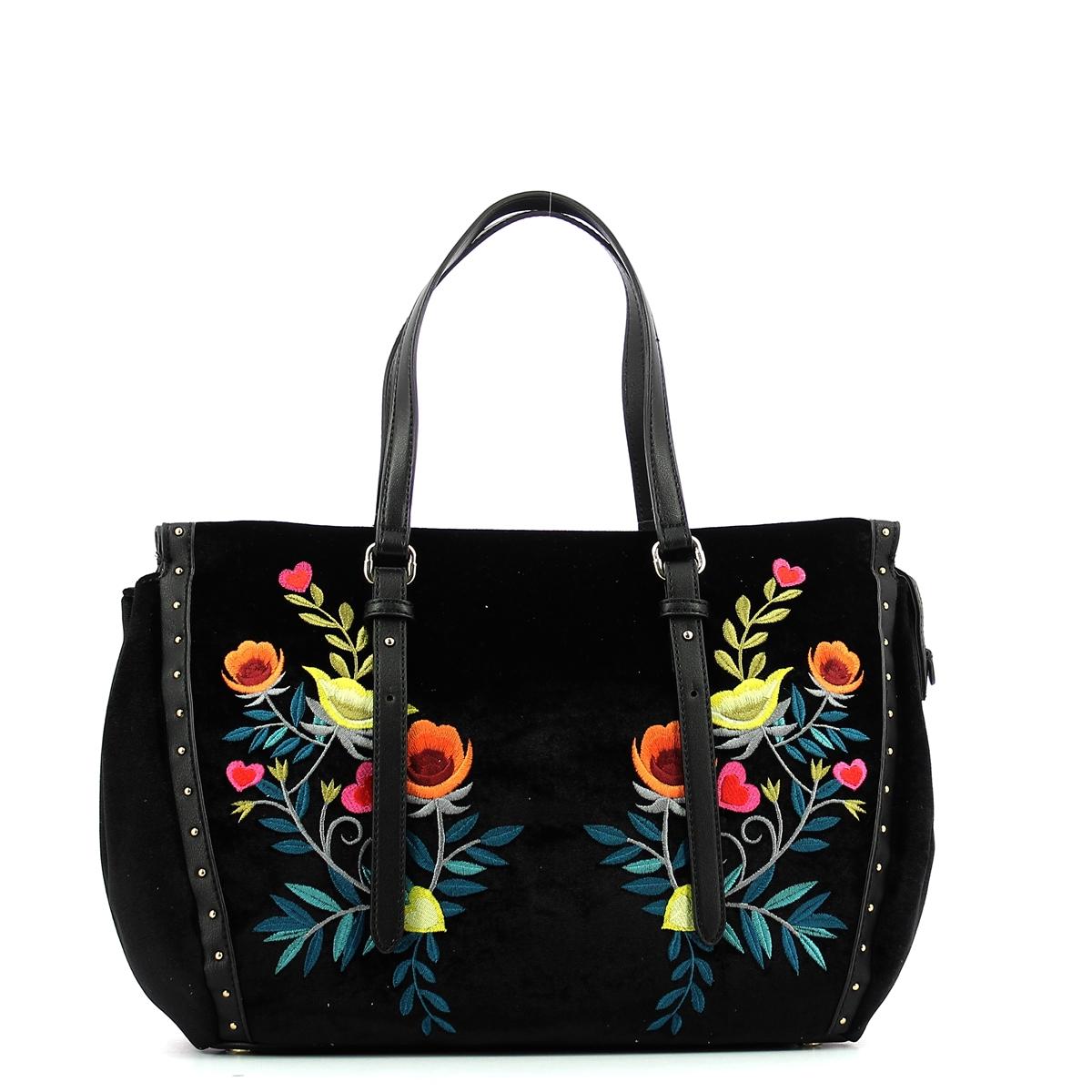 Shopping Bag Portulaca velvet-BLACK-UN